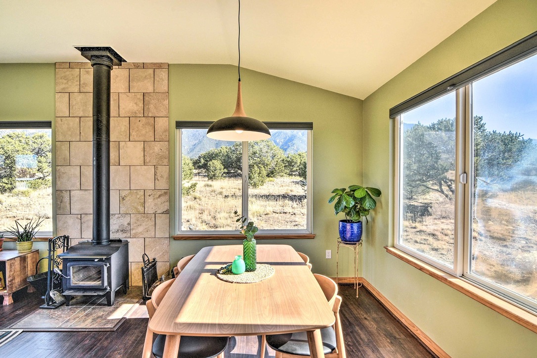 Dining area with wood stove