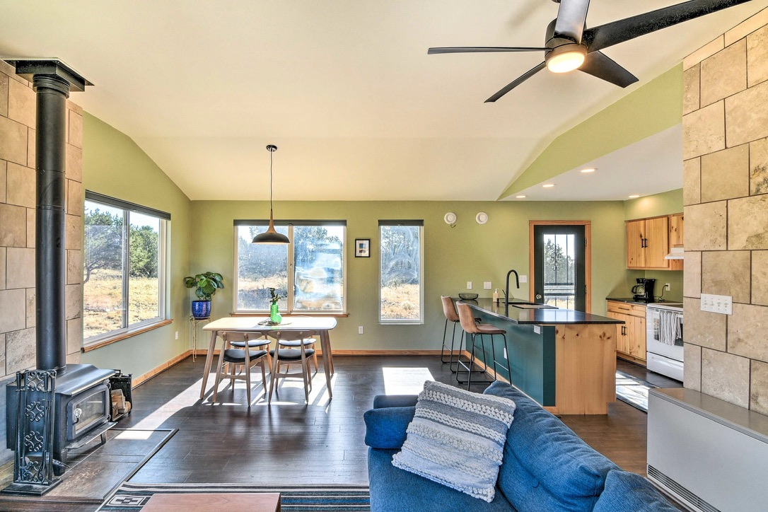 Open-plan living, dining and kitchen